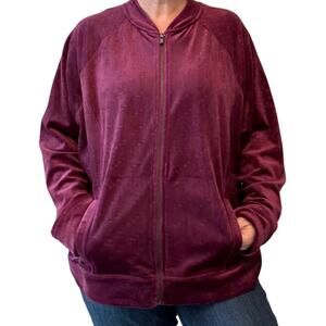 DKNY Sport Sweatshirt, Purple Velour with Etched Logo, Full-Zip, Oversized, XL